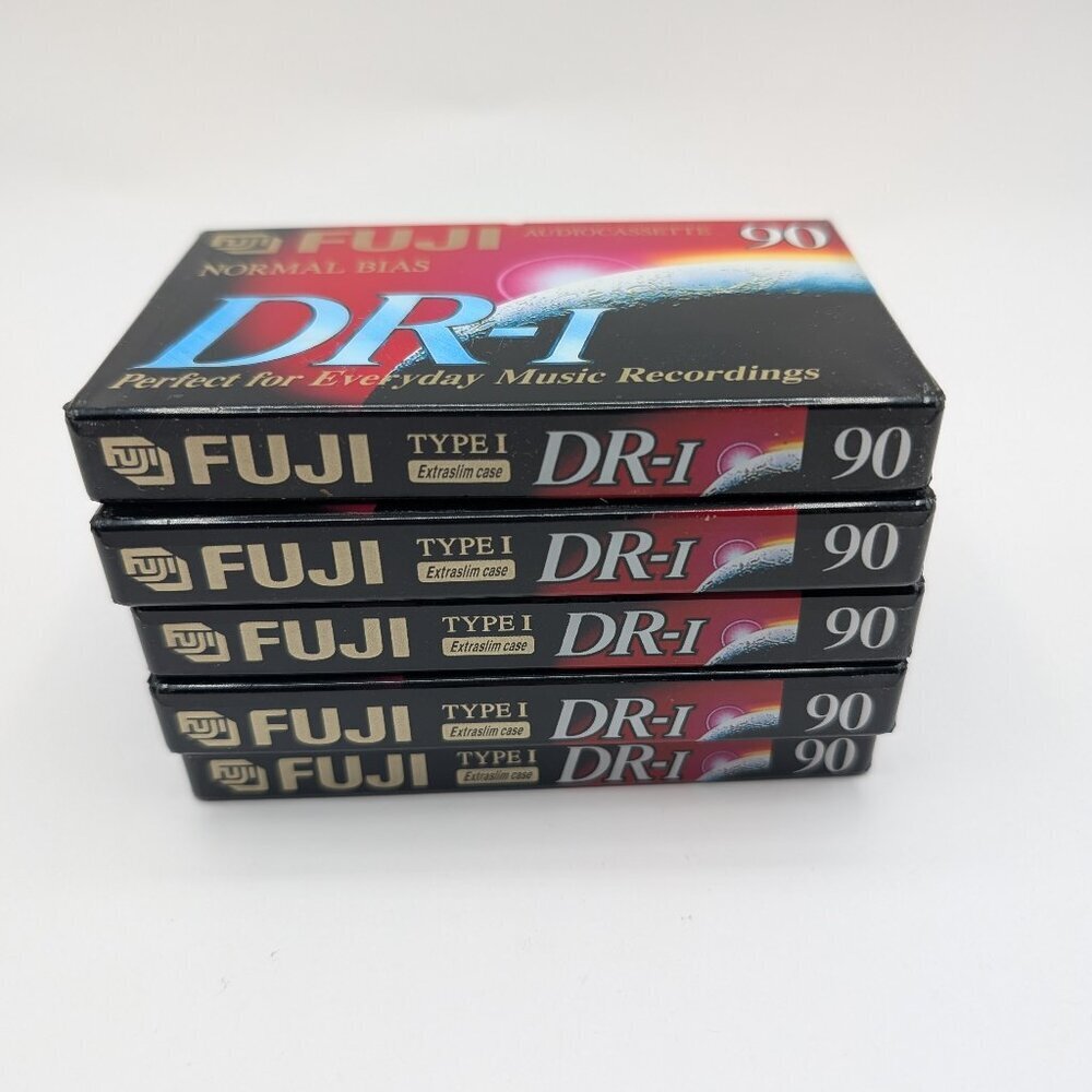 Lot of 5 FUJI DR-I 90-min Normal Bias Blank Audio Cassette Tapes - NEW